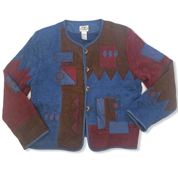 Koret Multicolor Patchwork Blazer - Blue, Red, Brown - Picture 1 of 6